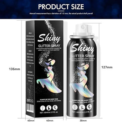 Ragkun Body Glitter Spray - Long-Lasting Silver Glitter for Hair and Body, Quick-Drying, 2.11 Fl Oz