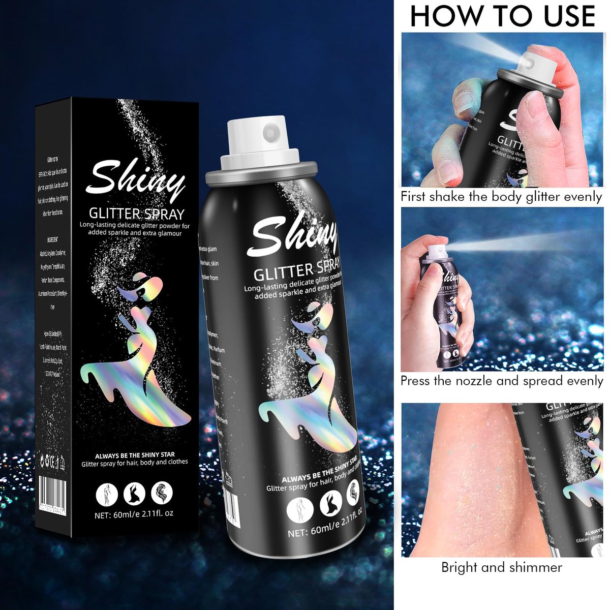 Ragkun Body Glitter Spray - Long-Lasting Silver Glitter for Hair and Body, Quick-Drying, 2.11 Fl Oz - görsel 11