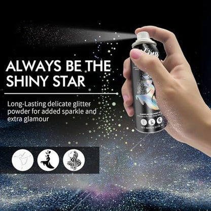 Ragkun Body Glitter Spray - Long-Lasting Silver Glitter for Hair and Body, Quick-Drying, 2.11 Fl Oz
