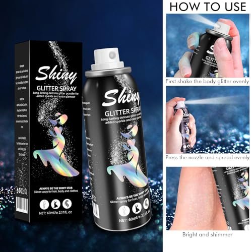 Ragkun Body Glitter Spray - Long-Lasting Silver Glitter for Hair and Body, Quick-Drying, 2.11 Fl Oz - görsel 12