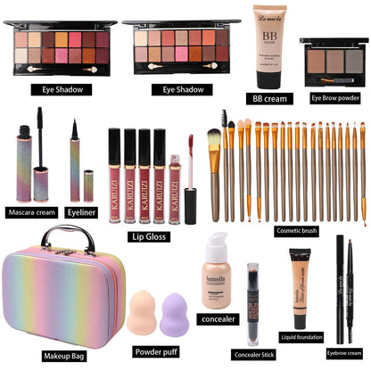 Rainbow Makeup Set for Girls - Complete Beauty Kit with Brushes & Cosmetics in Pink Organizer Case Avelisse