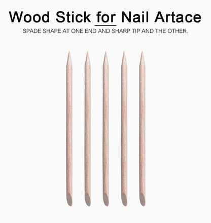 siyuwuro 5-Pack Orange Wood Nail Sticks - Double Sided Cuticle Pusher & Remover, Multi-Functional Manicure & Pedicure Tool with Clear Storage Tube