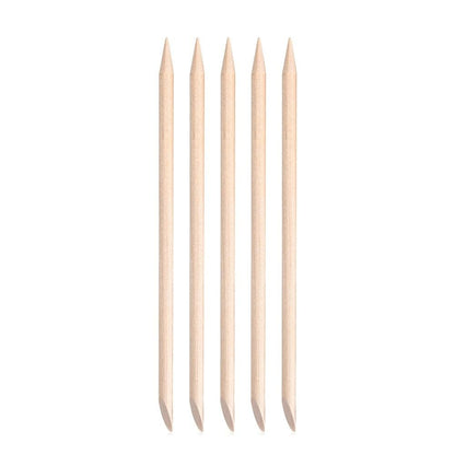 siyuwuro 5-Pack Orange Wood Nail Sticks - Double Sided Cuticle Pusher & Remover, Multi-Functional Manicure & Pedicure Tool with Clear Storage Tube
