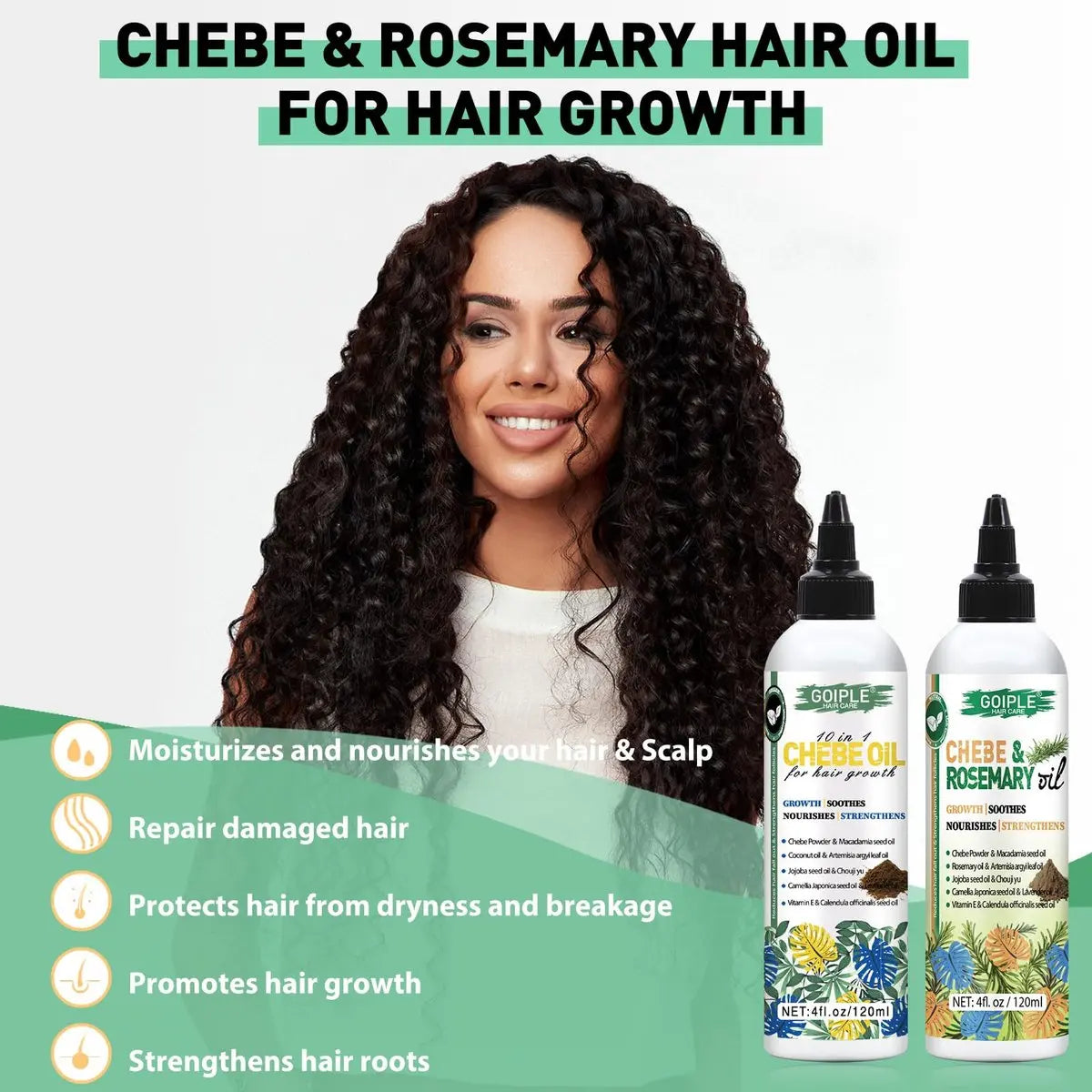 Chebe & Rosemary Hair Oil for Growth, 10 in 1 Moisturizer for Scalp, African Powder for Stronger, Longer Hair, Natural Oil for All Hair Types (2PCS) Avelisse