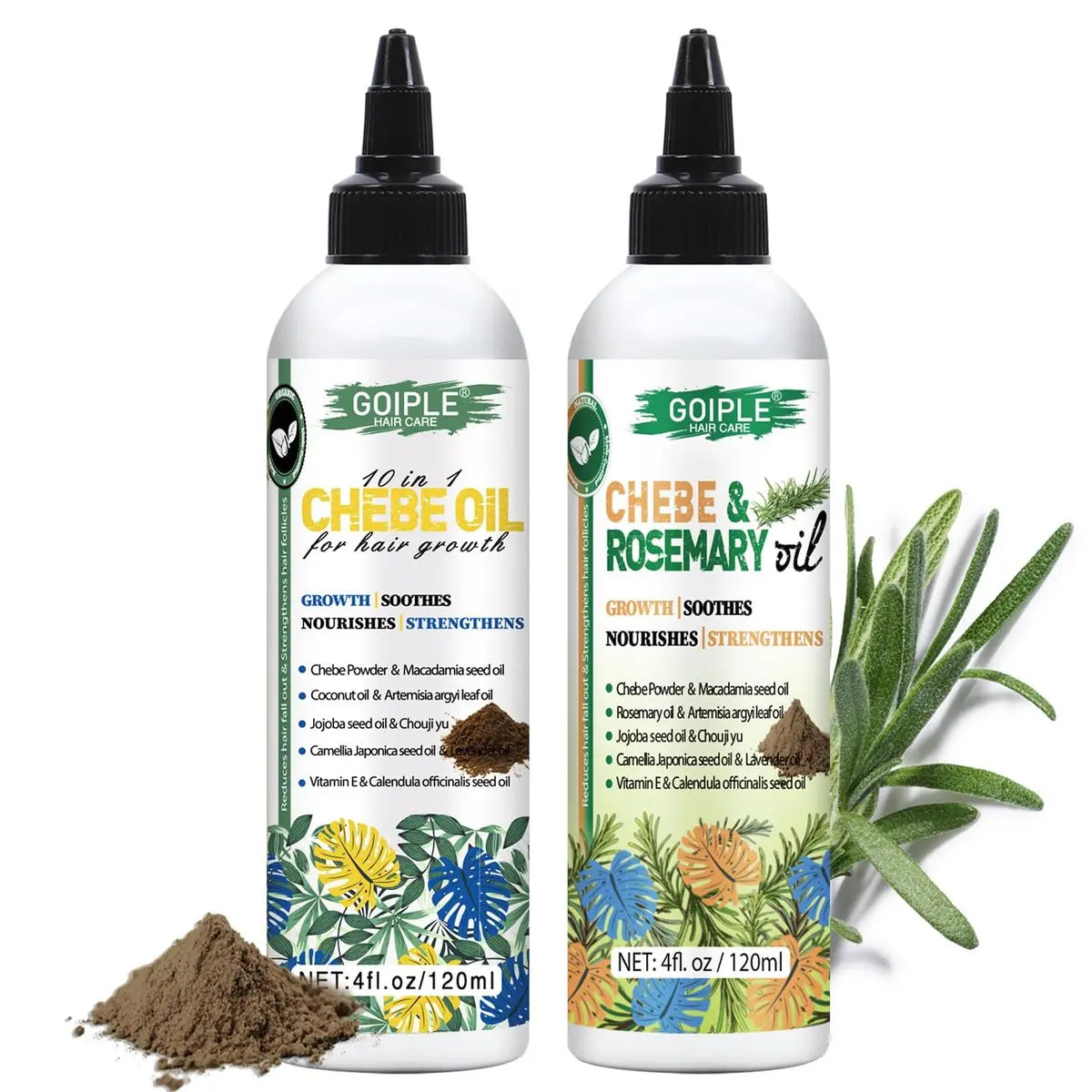 Chebe & Rosemary Hair Oil for Growth, 10 in 1 Moisturizer for Scalp, African Powder for Stronger, Longer Hair, Natural Oil for All Hair Types (2PCS) Avelisse