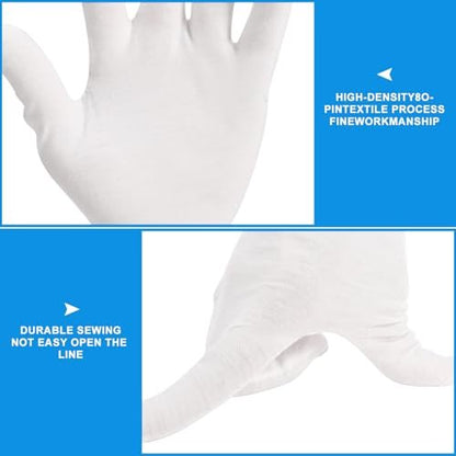 3 Pairs White Cotton Gloves for Dry Hands Sleeping - Premium Moisturizing Gloves for Eczema Lotion, Overnight Hand Care for Women & Men, Large