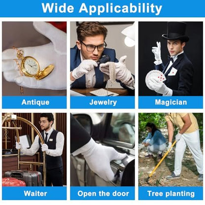 3 Pairs White Cotton Gloves for Dry Hands Sleeping - Premium Moisturizing Gloves for Eczema Lotion, Overnight Hand Care for Women & Men, Large