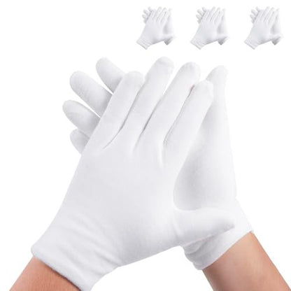 3 Pairs White Cotton Gloves for Dry Hands Sleeping - Premium Moisturizing Gloves for Eczema Lotion, Overnight Hand Care for Women & Men, Large