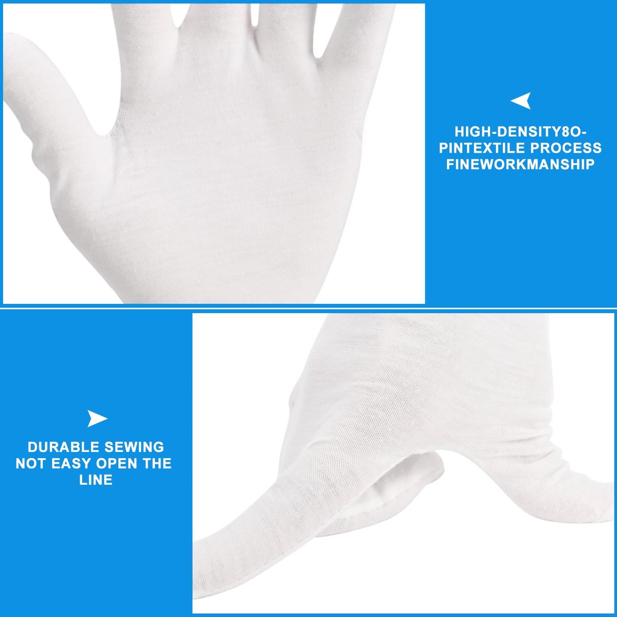 3 Pairs White Cotton Gloves for Dry Hands Sleeping - Premium Moisturizing Gloves for Eczema Lotion, Overnight Hand Care for Women & Men, Large - görsel 10