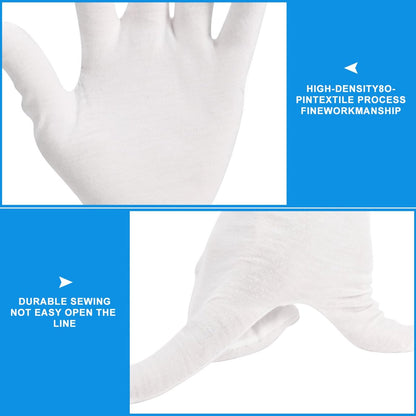 3 Pairs White Cotton Gloves for Dry Hands Sleeping - Premium Moisturizing Gloves for Eczema Lotion, Overnight Hand Care for Women & Men, Large