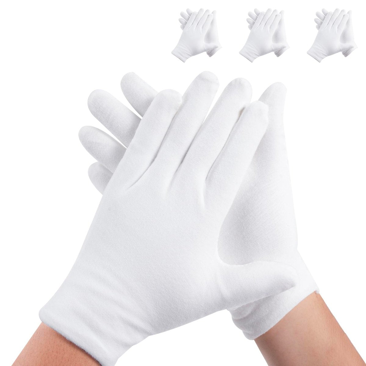 3 Pairs White Cotton Gloves for Dry Hands Sleeping - Premium Moisturizing Gloves for Eczema Lotion, Overnight Hand Care for Women & Men, Large - görsel 1