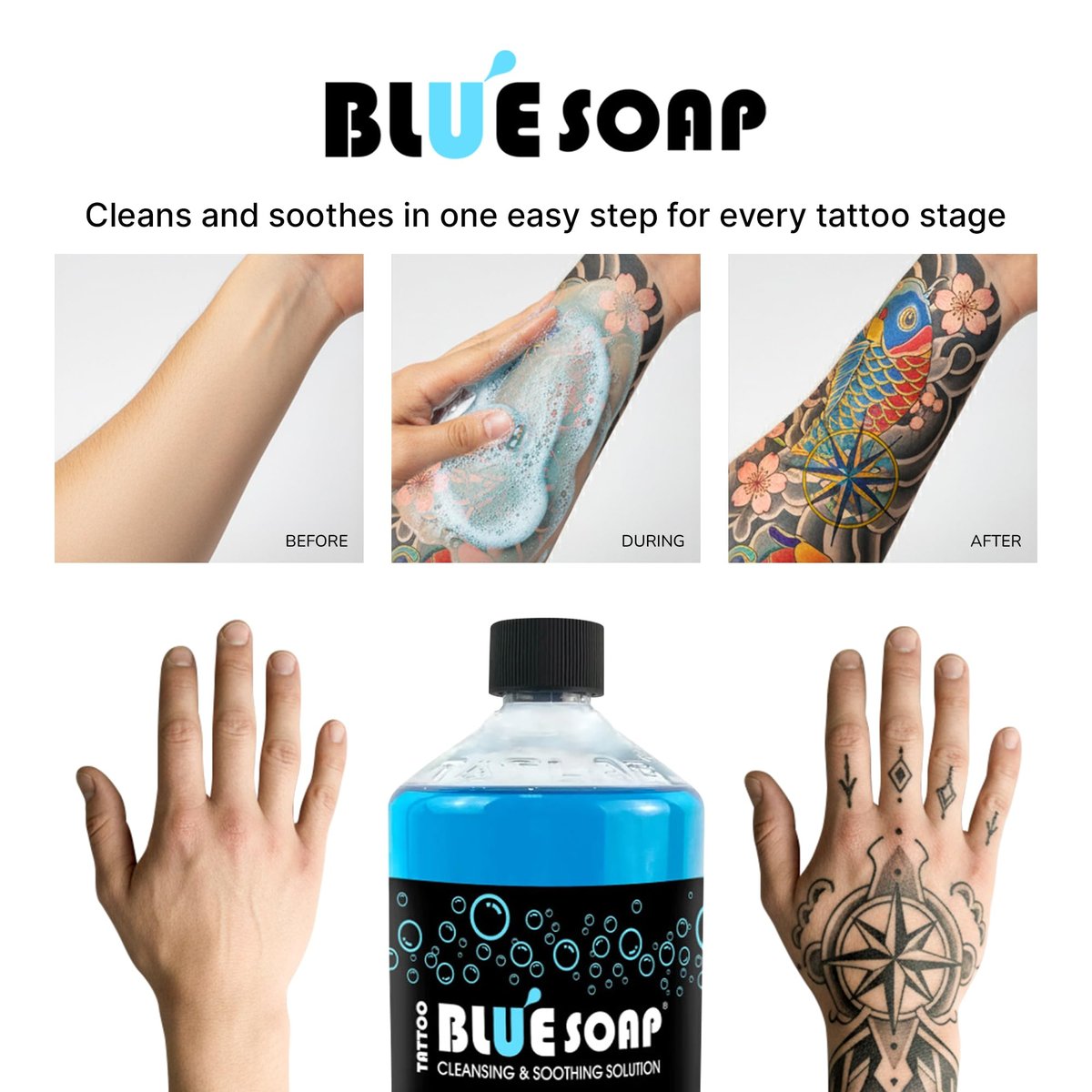 XTREME Blue Tattoo Soap – 16.9oz (500ml) Concentrated Cleanser for Tattoo Procedures & Aftercare – Made in USA Avelisse