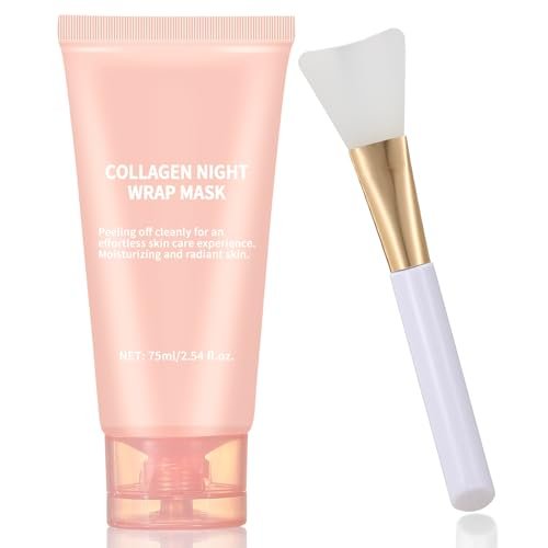 TYTCA Collagen Night Wrapping Mask Peel-Off Overnight Collagen Face Mask – Deeply Hydrates & Firms & Glows, Reduce Sagging & Wrinkles for Glowing Skin, 2.54 fl. oz with Mask Applicator
