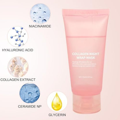 fitbuter Collagen Overnight Wrapping Peel Off Facial Mask with Jelly Brush – Hydrating, Firming & Glowy Skin – Improve Sagging & Dullness – Korean Skincare (75ml / 2.54 fl.oz)