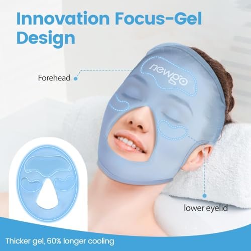 NEWGO Ice Pack Face Ice Mask for Puffy Eyes, Cooling Face Mask Reusable with Thick Gel Pad in Forehead & Eye Zones for Migraines, Post-Surgery, Redness, Allergy Swelling Pain Relief Avelisse