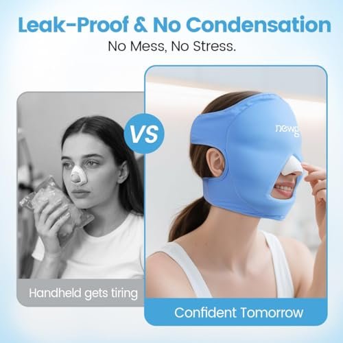 NEWGO Ice Pack Face Ice Mask for Puffy Eyes, Cooling Face Mask Reusable with Thick Gel Pad in Forehead & Eye Zones for Migraines, Post-Surgery, Redness, Allergy Swelling Pain Relief Avelisse