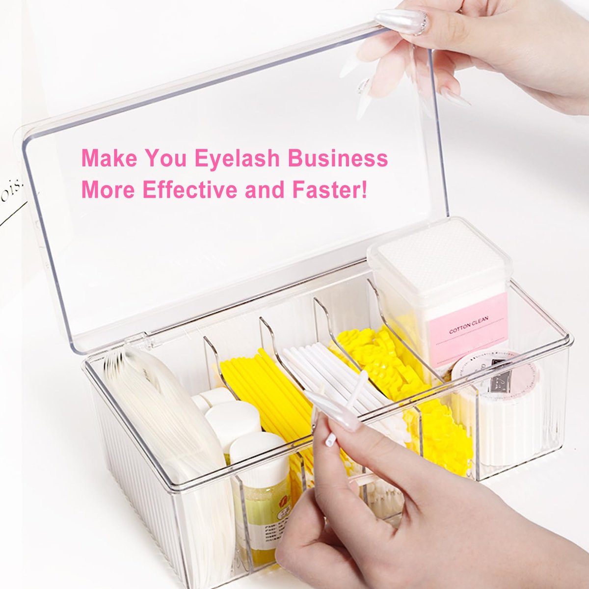 Clear Acrylic Lash Extension Organizer & Storage Box with Lid for Eyelash Techs | Lash Cart Organizer Supplies Container Avelisse