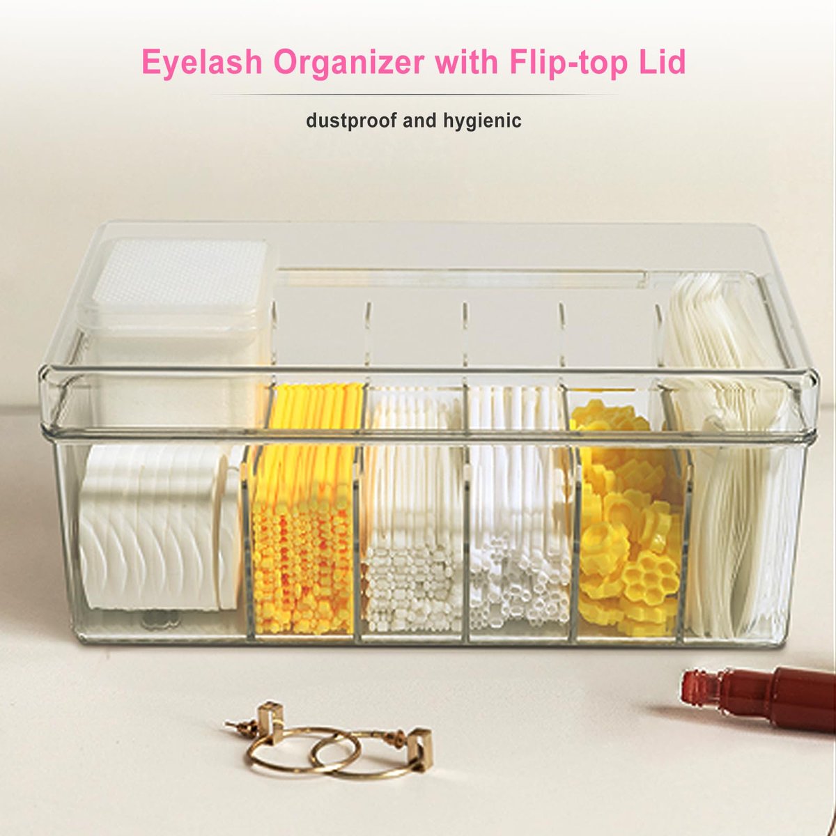 Clear Acrylic Lash Extension Organizer & Storage Box with Lid for Eyelash Techs | Lash Cart Organizer Supplies Container Avelisse