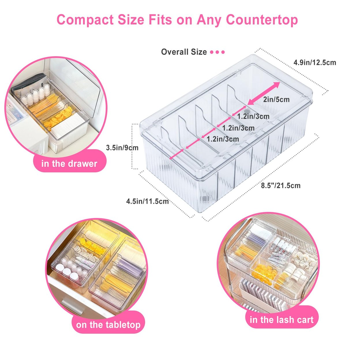 Clear Acrylic Lash Extension Organizer & Storage Box with Lid for Eyelash Techs | Lash Cart Organizer Supplies Container Avelisse