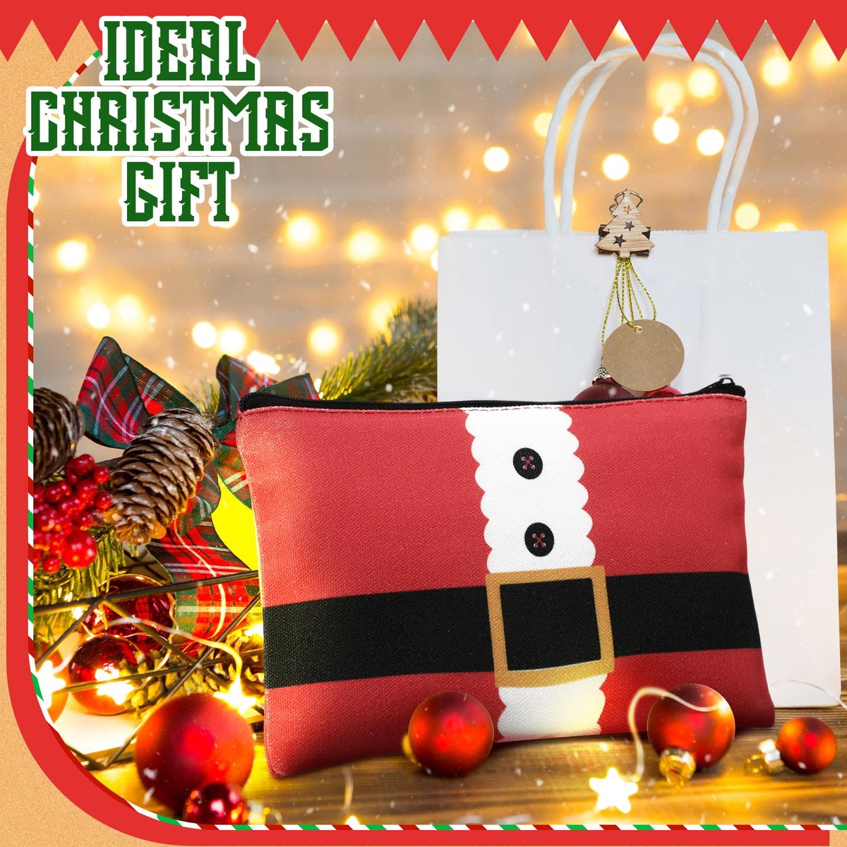 Reginary 4-Piece Christmas Makeup Bags Bulk Set - Festive Canvas Cosmetic Pouches with Zipper, Portable Travel Pencil Cases for Women, Holiday Gift Supply - görsel 9