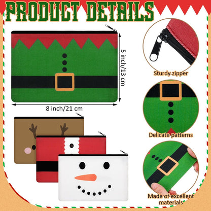 Reginary 4-Piece Christmas Makeup Bags Bulk Set - Festive Canvas Cosmetic Pouches with Zipper, Portable Travel Pencil Cases for Women, Holiday Gift Supply