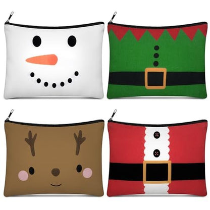 Reginary 4-Piece Christmas Makeup Bags Bulk Set - Festive Canvas Cosmetic Pouches with Zipper, Portable Travel Pencil Cases for Women, Holiday Gift Supply