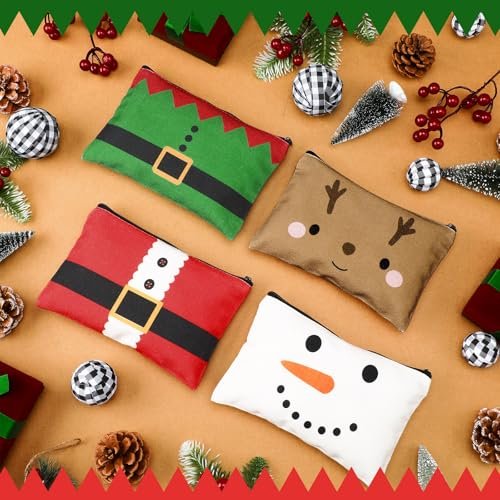 Reginary 4-Piece Christmas Makeup Bags Bulk Set - Festive Canvas Cosmetic Pouches with Zipper, Portable Travel Pencil Cases for Women, Holiday Gift Supply - görsel 6
