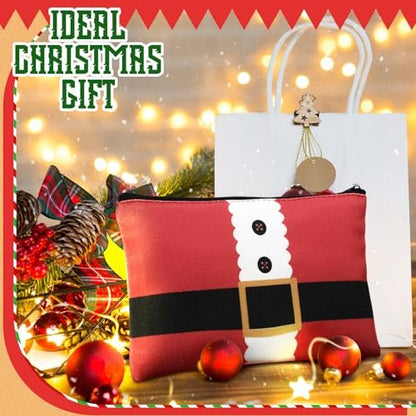 Reginary 4-Piece Christmas Makeup Bags Bulk Set - Festive Canvas Cosmetic Pouches with Zipper, Portable Travel Pencil Cases for Women, Holiday Gift Supply