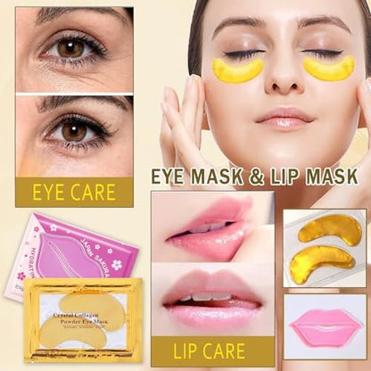 30 Pairs 24K Gold Eye Masks & Lip Masks – Under Eye Patches for Puffy Eyes, Lip Mask Skincare, Small Gifts, Bulk Gifts, Bachelorette Party Favors
