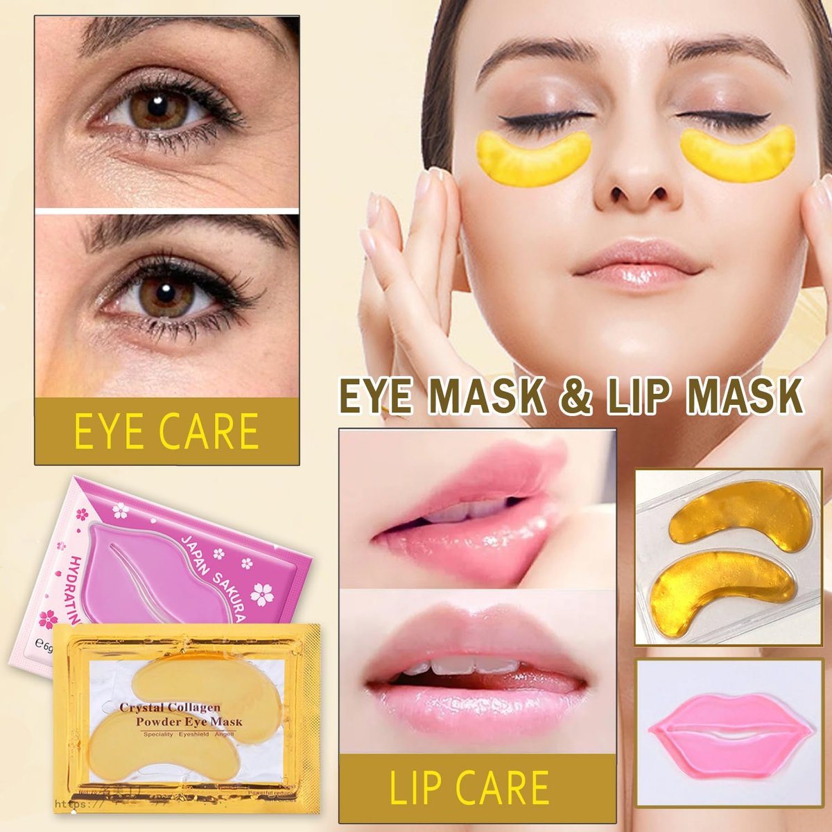 30 Pairs 24K Gold Eye Masks & Lip Masks – Under Eye Patches for Puffy Eyes, Lip Mask Skincare, Small Gifts, Bulk Gifts, Bachelorette Party Favors - görsel 3