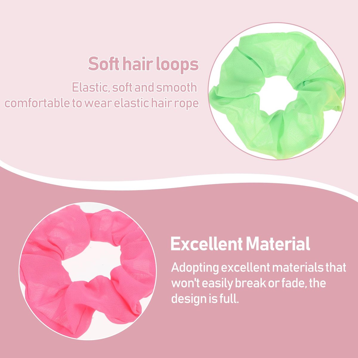 Mabor Neon Scrunchies for Hair - 4 Pack Soft Chiffon Scrunchy, Solid Color Elastic Hair Bands, Ponytail Holders for 80s Party Accessories Women and Girls - görsel 7