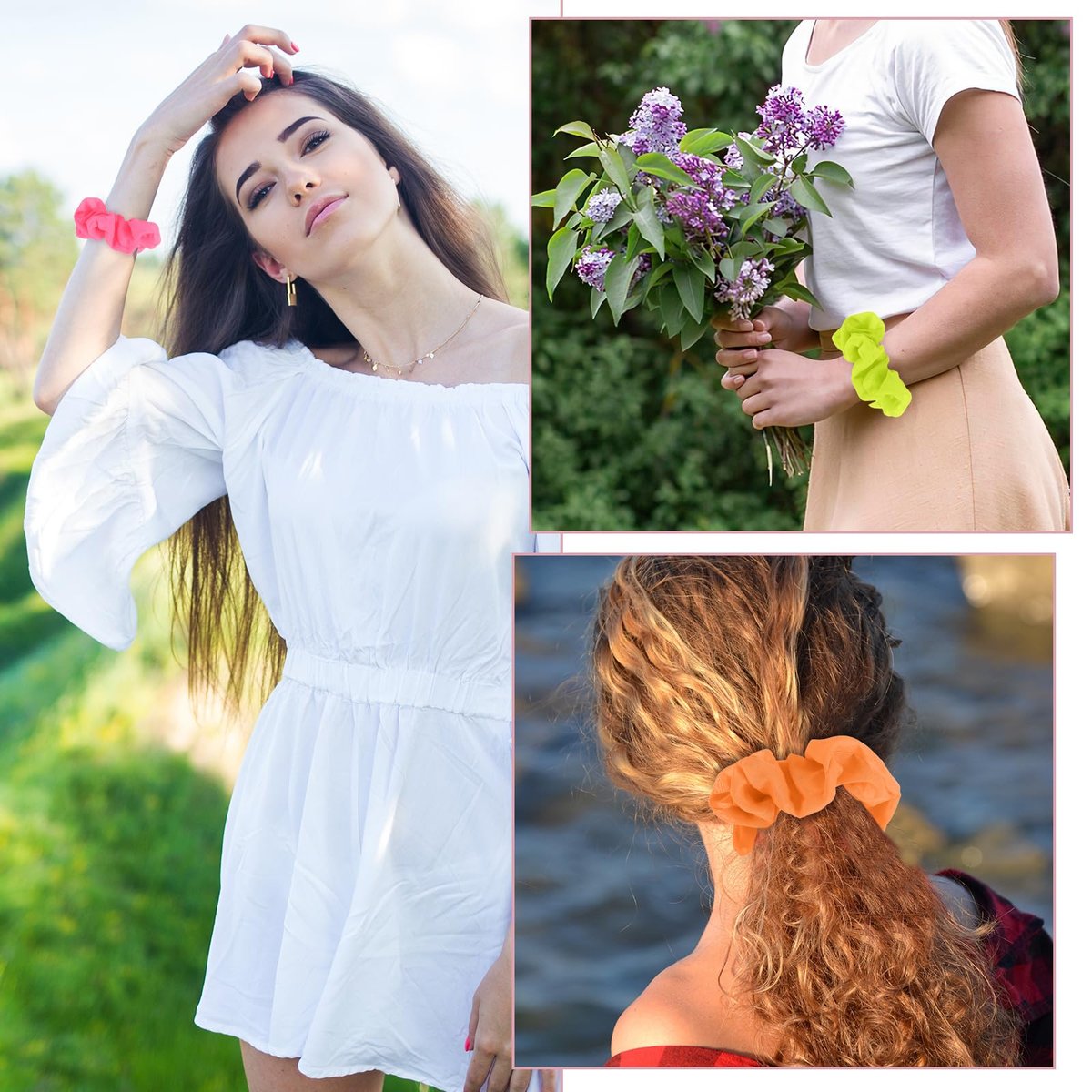 Mabor Neon Scrunchies for Hair - 4 Pack Soft Chiffon Scrunchy, Solid Color Elastic Hair Bands, Ponytail Holders for 80s Party Accessories Women and Girls - görsel 9