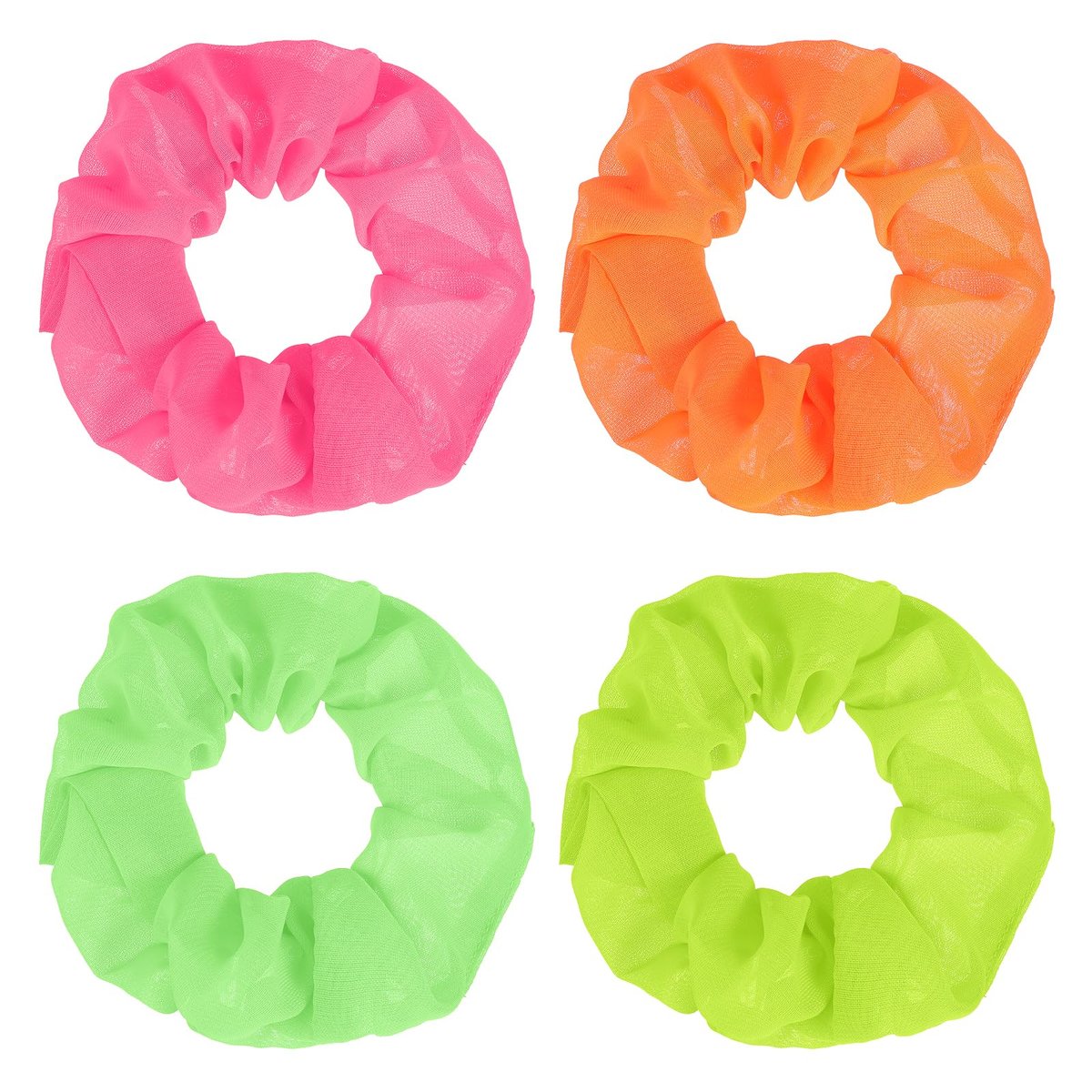 Mabor Neon Scrunchies for Hair - 4 Pack Soft Chiffon Scrunchy, Solid Color Elastic Hair Bands, Ponytail Holders for 80s Party Accessories Women and Girls - görsel 1
