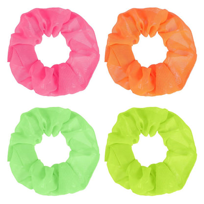 Mabor Neon Scrunchies for Hair - 4 Pack Soft Chiffon Scrunchy, Solid Color Elastic Hair Bands, Ponytail Holders for 80s Party Accessories Women and Girls
