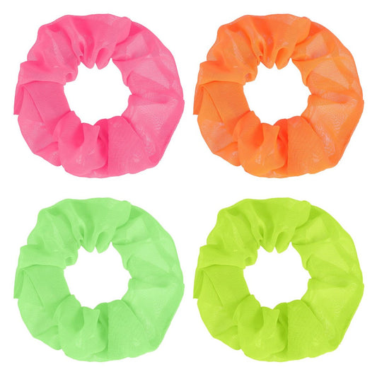 Mabor Neon Scrunchies for Hair - 4 Pack Soft Chiffon Scrunchy, Solid Color Elastic Hair Bands, Ponytail Holders for 80s Party Accessories Women and Girls