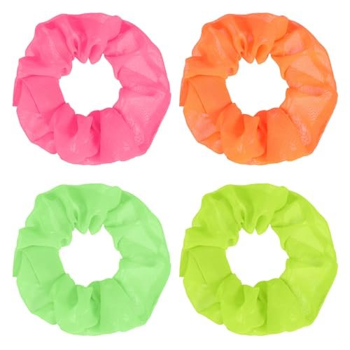 Mabor Neon Scrunchies for Hair - 4 Pack Soft Chiffon Scrunchy, Solid Color Elastic Hair Bands, Ponytail Holders for 80s Party Accessories Women and Girls - görsel 2