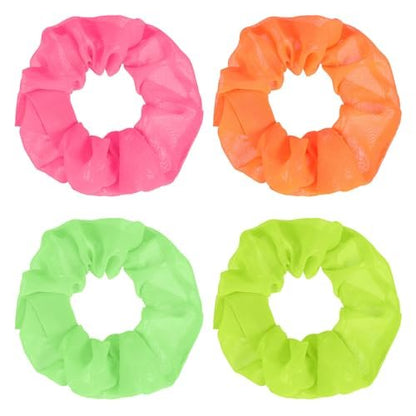 Mabor Neon Scrunchies for Hair - 4 Pack Soft Chiffon Scrunchy, Solid Color Elastic Hair Bands, Ponytail Holders for 80s Party Accessories Women and Girls