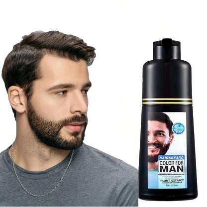 COSYAGE Black Beard Dye Shampoo for Men - 5 Minute Gray Coverage with Argan & Coconut Oil, No-Mess Formula, Lasts 5 Weeks, 200ML (Beard & Mustache)