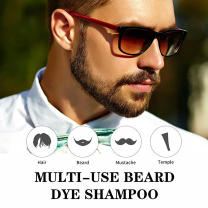 COSYAGE Black Beard Dye Shampoo for Men - 5 Minute Gray Coverage with Argan & Coconut Oil, No-Mess Formula, Lasts 5 Weeks, 200ML (Beard & Mustache)