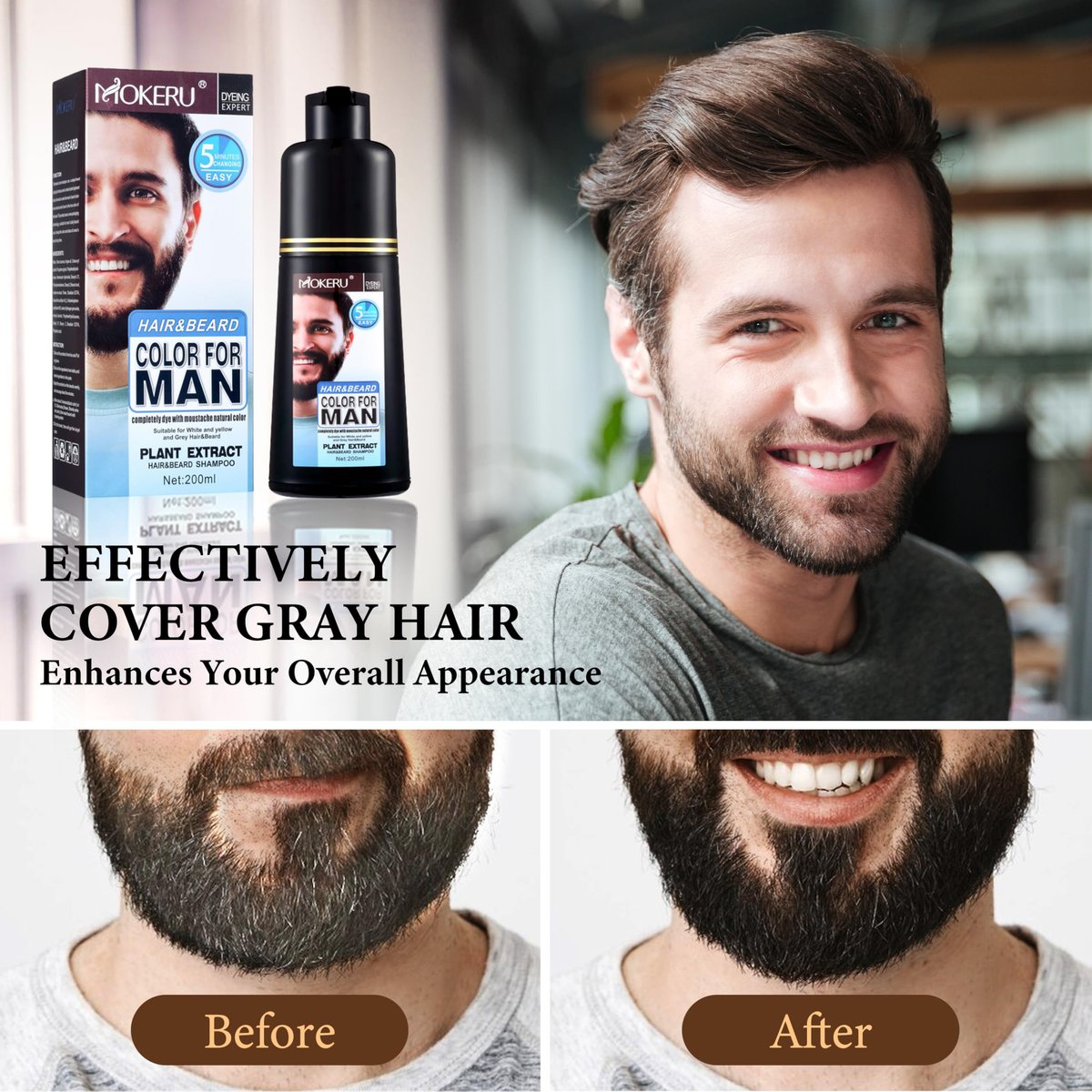 COSYAGE Black Beard Dye Shampoo for Men - 5 Minute Gray Coverage with Argan & Coconut Oil, No-Mess Formula, Lasts 5 Weeks, 200ML (Beard & Mustache) - görsel 7