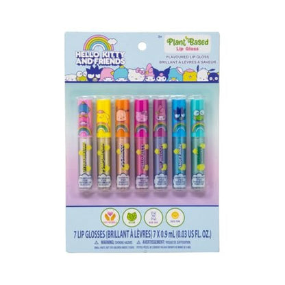 SANRIO Hello Kitty Lip Gloss Set - 7 Plant-Based Multi-Flavored Lip Glosses for Kids and Fans Avelisse