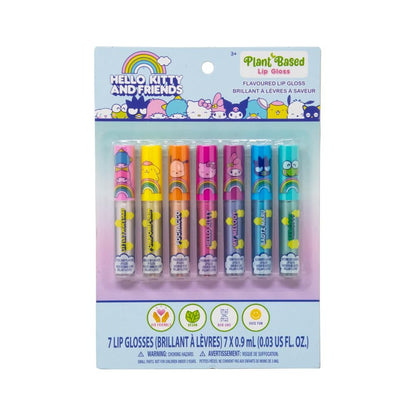 SANRIO Hello Kitty Lip Gloss Set - 7 Plant-Based Multi-Flavored Lip Glosses for Kids and Fans Avelisse