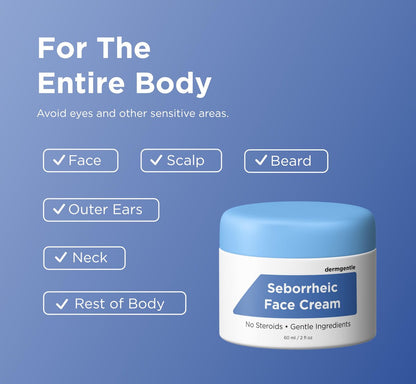 Dermgentle Seborrheic Dermatitis Face Cream for Sensitive Skin - Hydrates & Supports Skin Barrier with MCT Oil & Squalane, Moisturizing Face, Scalp and Body Cream, No Steroids, Gentle Ingredients, 2 Fl Oz Avelisse