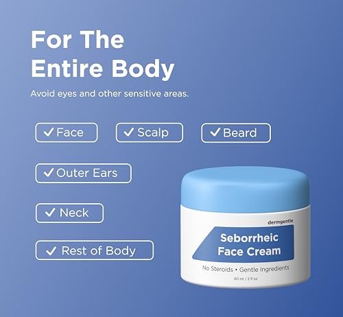 Dermgentle Seborrheic Dermatitis Face Cream for Sensitive Skin - Hydrates & Supports Skin Barrier with MCT Oil & Squalane, Moisturizing Face, Scalp and Body Cream, No Steroids, Gentle Ingredients, 2 Fl Oz Avelisse