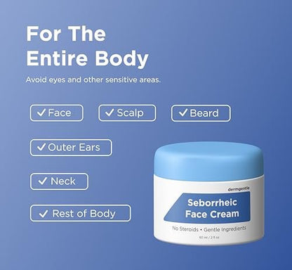 Dermgentle Seborrheic Dermatitis Face Cream for Sensitive Skin - Hydrates & Supports Skin Barrier with MCT Oil & Squalane, Moisturizing Face, Scalp and Body Cream, No Steroids, Gentle Ingredients, 2 Fl Oz Avelisse