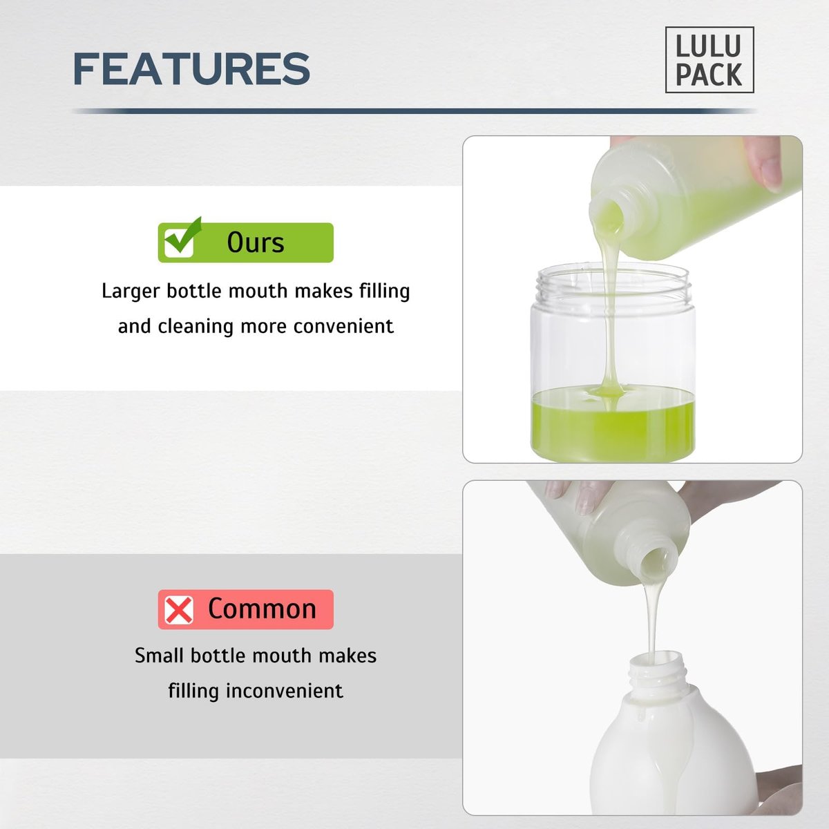 Lulupack 8 oz Clear Plastic Pump Bottle Dispenser for Soap, Shampoo, Conditioner, and Lotion - Refillable Empty Container with Wide Mouth for Bathroom, Shower, and Kitchen (250ml) - görsel 8