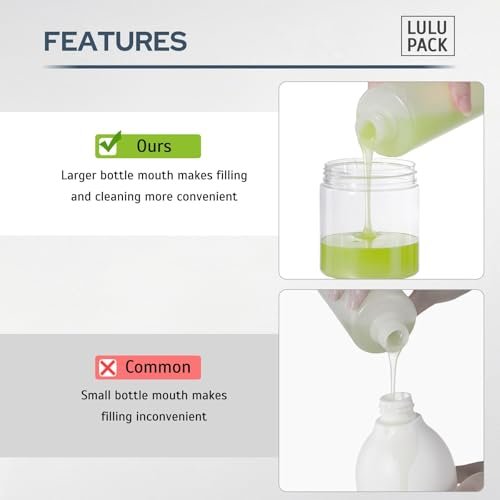 Lulupack 8 oz Clear Plastic Pump Bottle Dispenser for Soap, Shampoo, Conditioner, and Lotion - Refillable Empty Container with Wide Mouth for Bathroom, Shower, and Kitchen (250ml) - görsel 7