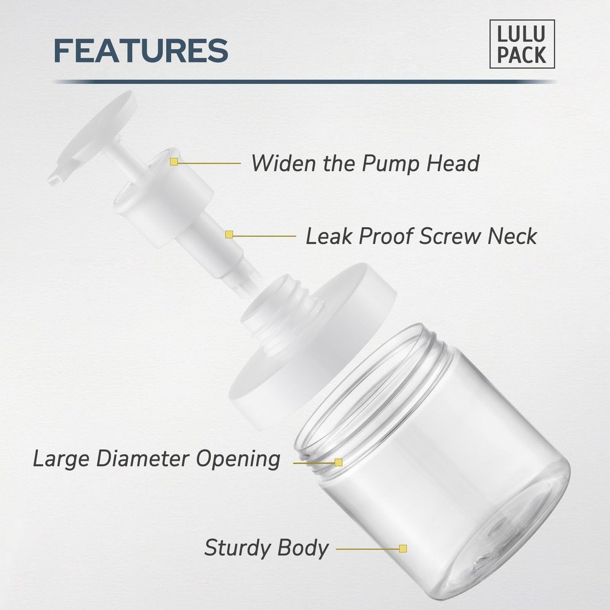Lulupack 8 oz Clear Plastic Pump Bottle Dispenser for Soap, Shampoo, Conditioner, and Lotion - Refillable Empty Container with Wide Mouth for Bathroom, Shower, and Kitchen (250ml) - görsel 4