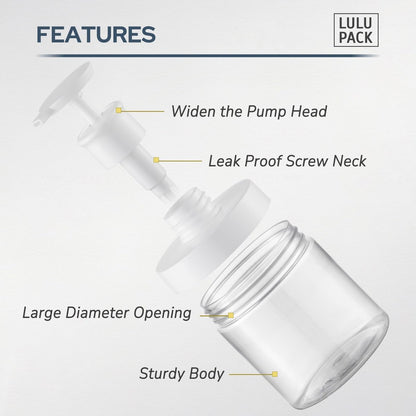 Lulupack 8 oz Clear Plastic Pump Bottle Dispenser for Soap, Shampoo, Conditioner, and Lotion - Refillable Empty Container with Wide Mouth for Bathroom, Shower, and Kitchen (250ml)