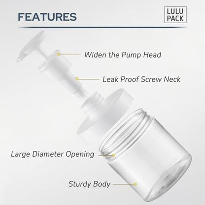 Lulupack 8 oz Clear Plastic Pump Bottle Dispenser for Soap, Shampoo, Conditioner, and Lotion - Refillable Empty Container with Wide Mouth for Bathroom, Shower, and Kitchen (250ml)